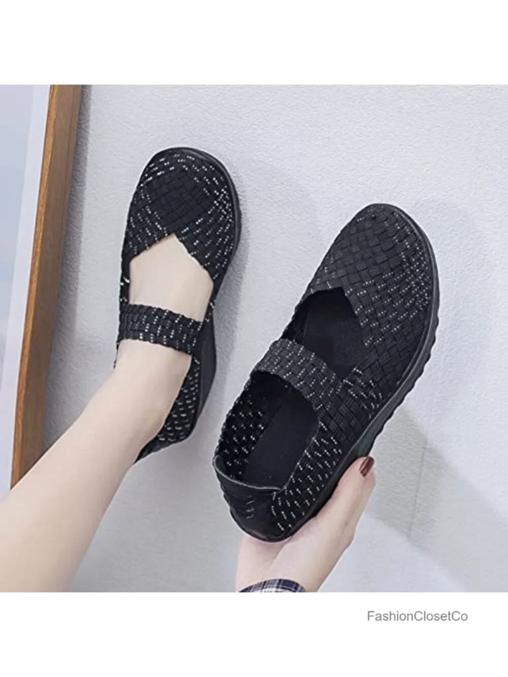 Women's Wedge Sandals Woven Elastic Mary Jane Pumps Comfort Casual